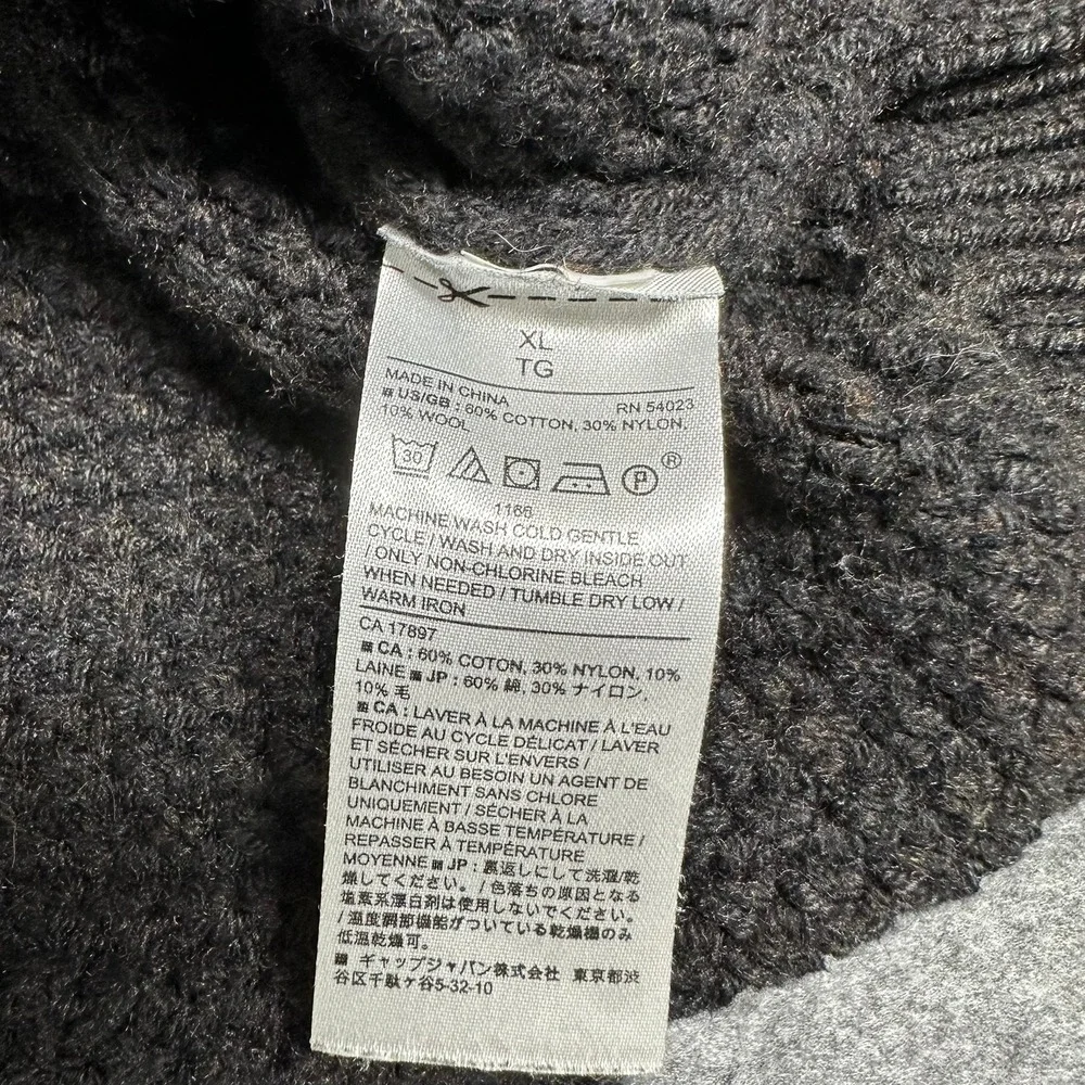 Banana Republic Mens Cable Knit Grandpa Sweater XL Dark‎ Gray Wool Blend